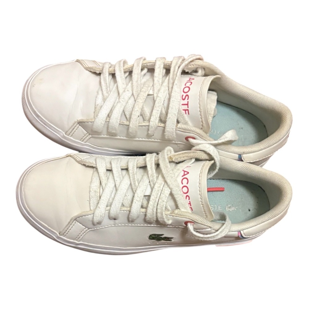 Lacoste Powercourt 0722 2 Kids White Pink Leather Sneakers Size 3 USA 34.5 EUR - Picture 3 of 5